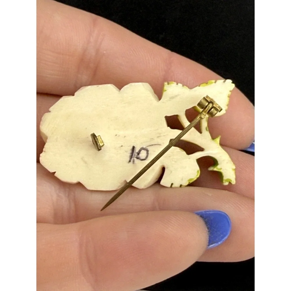 Vintage Celluloid Brooch PInk Flower‎ Spring